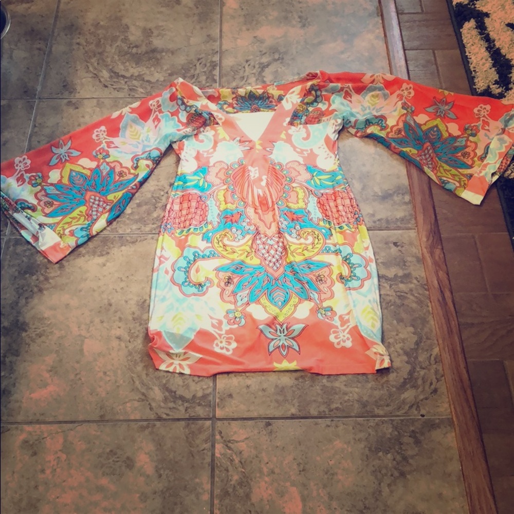 1970s pattered mini/midi dress